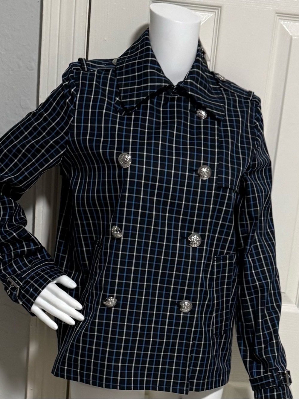 RALPH LAUREN Women's Navy Plaid Double-Breasted Jacket size 0 - Picture 2 of 15